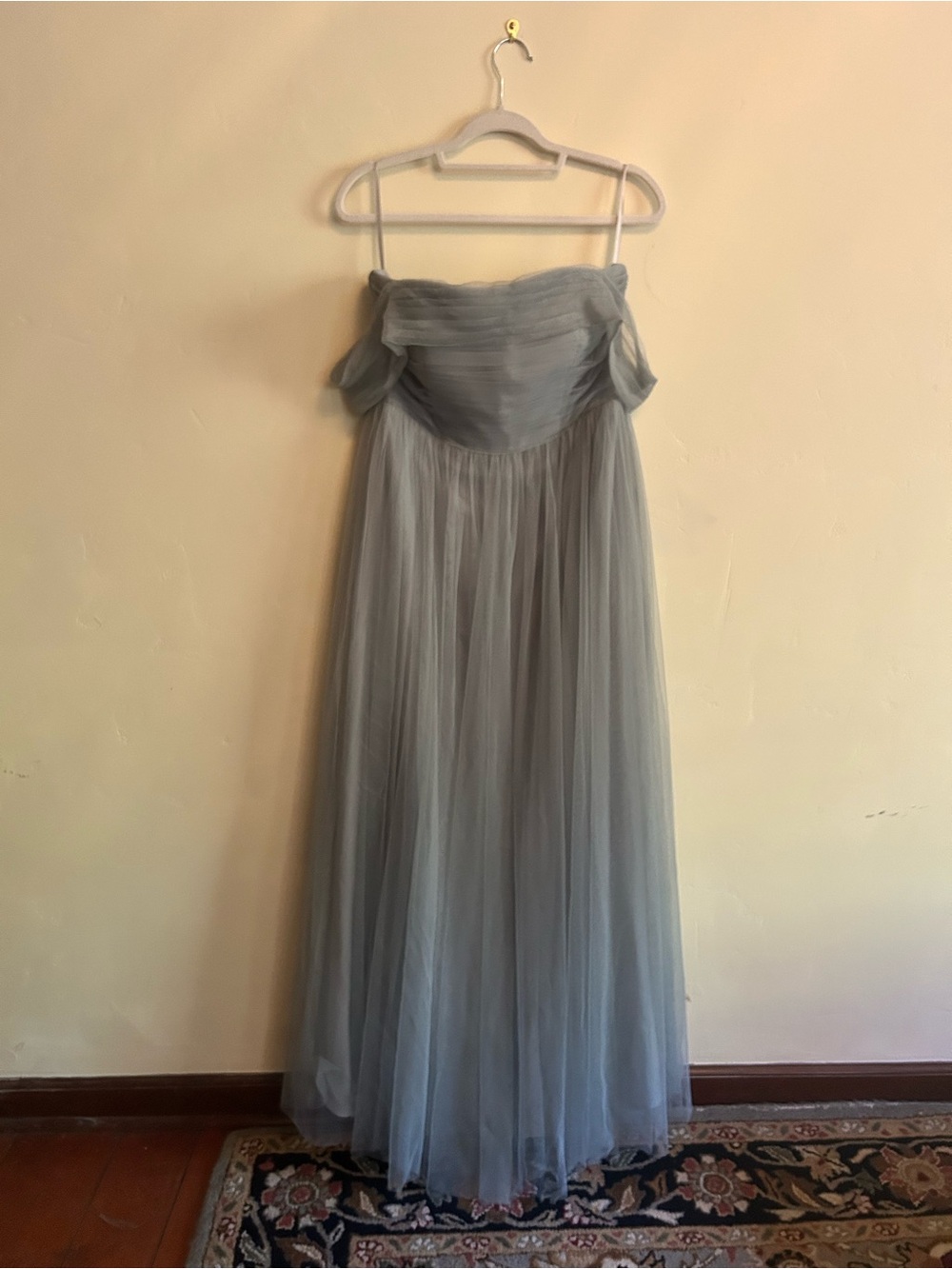 Wtoo by Watters Off-Shoulder Light Gray Tulle Evening Dress - Picture 2 of 4